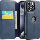 Casus Logo View Compatible with iPhone 15 Pro Wallet Case Slim Faux Leather with Card Holder Slot Thin Magnetic Flip Cover (2023) 6.1" (Blue)