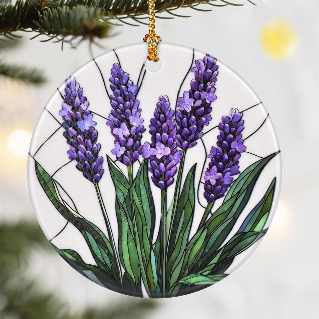 Christmas Ornaments, Dodosky 2.8in Ceramic Xmas Decor, Christmas Tree Ornaments, Xmas Decorations for Tree, Holiday Ornament, Gift Ideas, Lavender Gifts, Flower Lovers Gift for Her, Gifts for Women