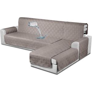 TAOCOCO Waterproof Sectional Couch Covers L Shaped Sofa Covers Chaise Lounge Cover 3pcs Reversible Sofa Covers for Sectional Sofa Pet Kids Furniture Protector with Elastic Straps(X-large, Light Brown)