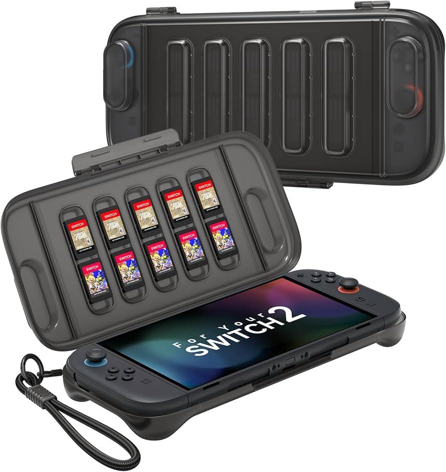 JSAUX Protective Case Compatible with Nintendo Switch 2 (2025), Hard Carrying Shell, Slim & Portable, Dustproof, Built-in Game Card Slot, Travel-Carry, Full Protection Cover  Translucent Black PC0116