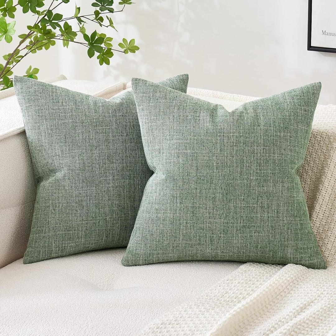 MIULEE Pack of 2 Decorative Linen Burlap Pillow Covers Farmhouse Boho Accent Pillowcases for Sofa Car Couch Bedroom Living Room Decor 16x16 Inch Sage Green 