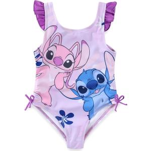Disney Lilo & Stitch Girls Swimsuit UPF 50+ One Piece Bathing Suit for Big Kids, 4, Purple