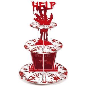 Sliner 3 Tier Halloween Bloody Cupcake Stand Party Decorations Bloodys Handprint Cupcake Holder Halloweens Bloodys Help Cake Holder Bloody Theme Dessert Stand for Horror Scary Party Supplies