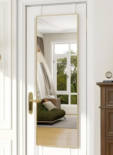 48" x 14.56" Full Length Mirror Over the Door Wall Mounted Aluminum Alloy Frame, Gold