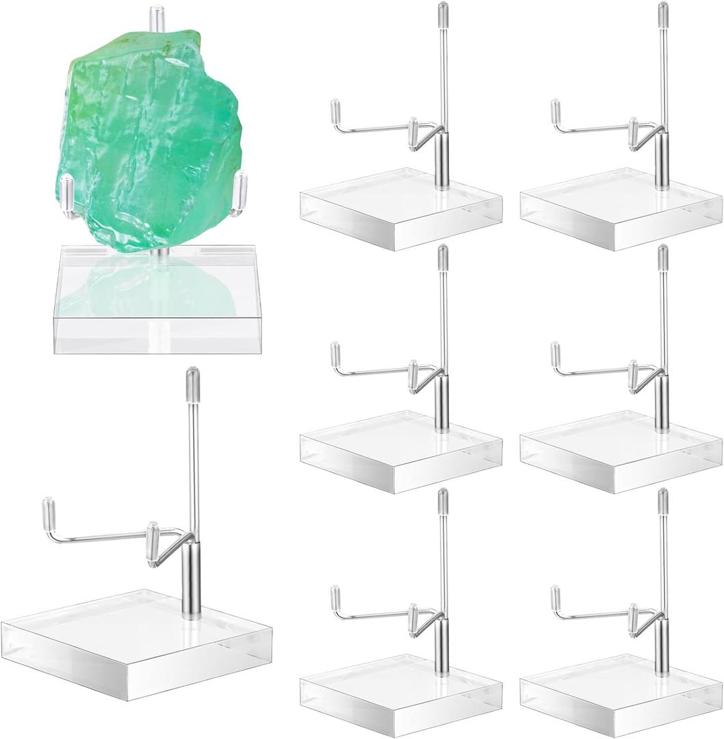 Kigley 8 Pcs Adjustable Metal Arm Display Stand Crystal Holder Easel Display with Acrylic Base Easel Rock Mineral Stand for Geodes Mineral Agate Collection (Silver,1.57 x 1.57 x 2.95 Inches)