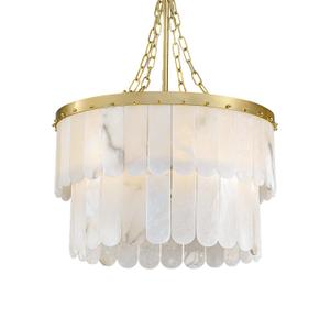 XYLLIFY 20.6" Alabaster Modern Round Chandelier, Gold Dining Room Pendant Light with 59" Adjustable Height