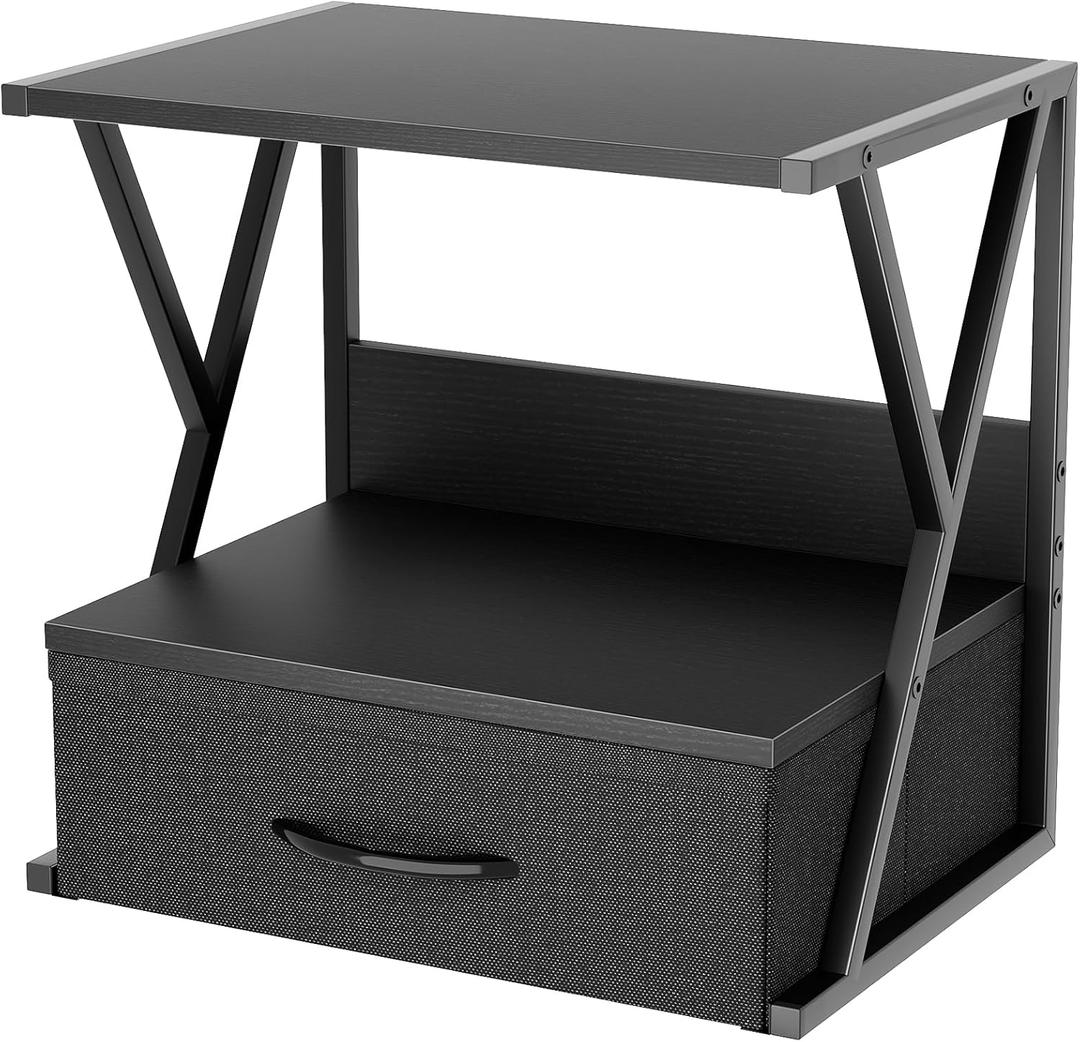 aboxoo Printer Stand for Desk with Storage Drawer, 2 Tier Desktop Or Under Desk Shelf, Multi-Purpose Desk Organizer for Home Office, fit Fax Machine/3D Printer/Scanner, Black