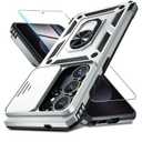 Built in Slide Camera Lens Cover+Screen Protector+Finger Ring Holder Kickstand,Heavy Duty Shockproof Full Body Phone Cover,2026 Silver