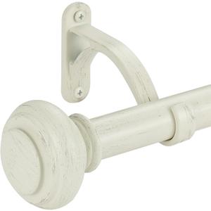 72-144 Inches Curtain Rods for Window, Vimayta 1 Inch Diameter Drapery Rod with Resin Finials, Ideal Adjustable Heavy Duty Single Curtains Rod for Bedroom, Living Room Decoration, White Wood Grain