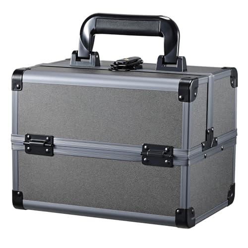 Joligrace Makeup Train Case Makeup Case Organizer Portable Cosmetic Box Storage with 2 Trays Mirror Locking with Keys Make Up Travel Case Nail Kits Traveling Makeup Box Iron Grey