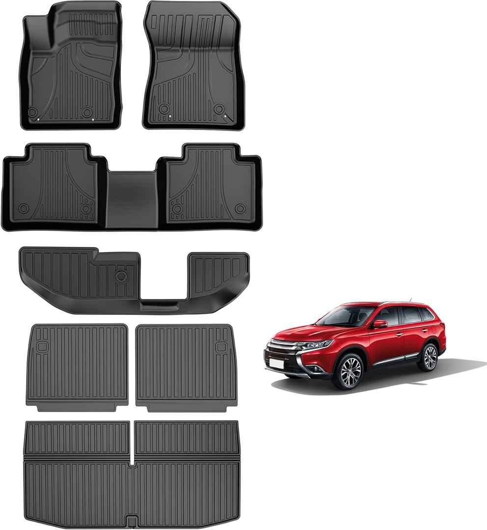 Floor Mats & Cargo Liner & Backrest Mat Fit for 2022-2025 Mitsubishi Outlander (Not Fit PHEV or Sport Models) : Custom Fit All Weather TPE Car Floor Liners