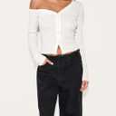 Women's Off The Shoulder Cropped Cardigan Sweaters Long Sleeve Button Down Ribbed Slim Fit Going Out Shirts Fall (White, M)