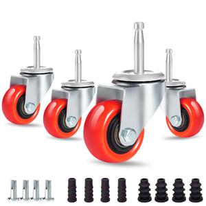 Enyke 2 Inch Long Stem Casters 600 LBS with 5/16" x 1-1/2" (8 x 38mm) Stem, Wet Dry Vac Repalcement Casters Set of 4, 360 Degree Swivel Castor Wheels with Double Ball Bearing, Red
