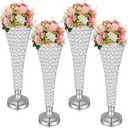 Rtteri 4 Pcs 20 Inch Tall Crystal Vase for Centerpieces Wedding Christmas Metal Crystal Trumpet Flower Vase Stand for Holiday Table Floor Wedding Banquet Celebration, Classic Elegance(Silver)