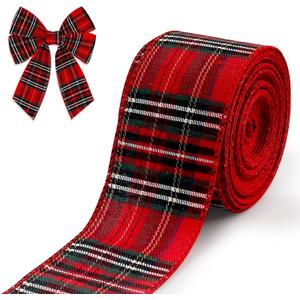 Hying Christmas Ribbons for Wreath Bows, 2.5"10 Yards Xmas Wired Edge Red Buffalo Plaid Ribbon Winter Holiday Craft Ribbons for Gift Wrapping Christmas Decorations Supplies