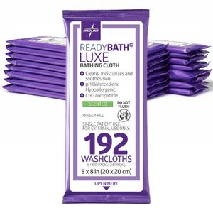 Medline ReadyBath LUXE Extra Thick Adult Bath Wipes, 192 Wipes (8 Wipes, 24 Packs), Scented, No Rinse Formula with Aloe, Shower Wipes for Sensitive Skin, Hypoallergenic Body Wash Wipes, 8 x 8 Inch