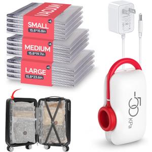VMstr Vacuum Storage Bags for Travel with Electric Pump - 9 Pack Space Saver Compression Bags for Travel, Carry-On Size for Luggage, Compact & Reusable Organizer for Clothes Storage