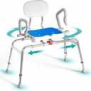 Sliding Shower Chair with Swivel Seat for Tub – 450lbs Bariatric 360° Rotating Bathtub Transfer Bench Inside Shower, Adjustable Height & Width Bath Chairs for Adults Seniors Elderly and Disabled