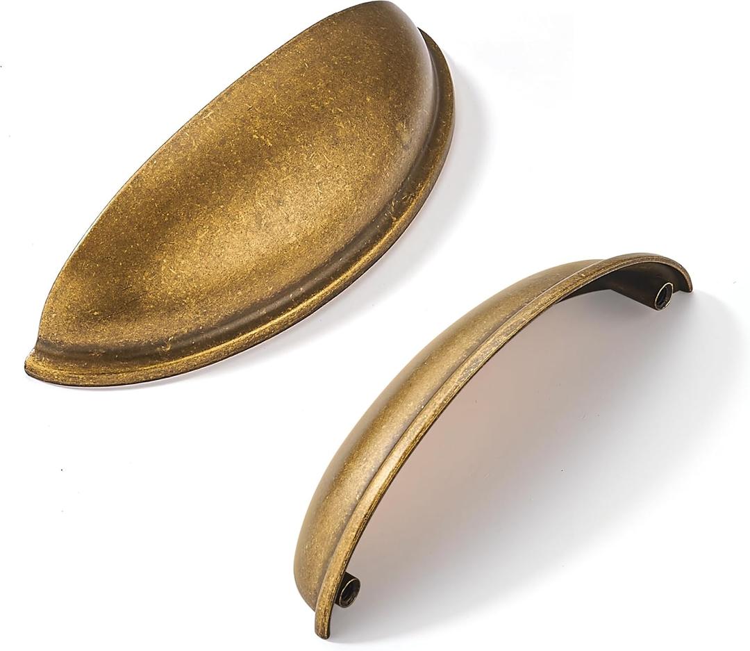 Khtumeware 10 Pack 3-3/4" Antique Brass Drawer Pulls Cabinet Cup Pulls Vintage Kitchen Hardware Cabinet Handles Drawer Handles Knobs 3-3/4 inch Hole Center