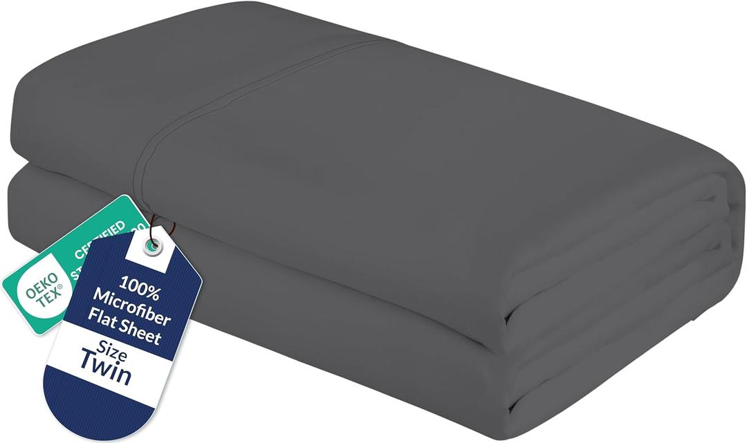 Royale Linens Twin Flat Sheet - Ultra Soft Brushed 1800 Microfiber Flat Sheets Only - Wrinkle Free & Stain Resistant - Hotel Quality Top Sheet for Bed (Twin, Grey)