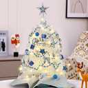 Juegoal White Mini Christmas Tree, 24 Inch/2 FT Lighted Tabletop Artificial Xmas Pine Tree, Small Spruce Tree Light Up Battery Operated & Timer with 50 LED Lights, for Holiday Winter Home Party Decor