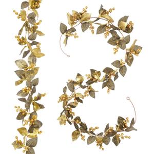 RECUTMS Gold Berry Christmas Garlands 6.6FT-2Pack Artificial Berries Holly Leaves Vines Hanging Christmas Rattan for Indoor Outdoor Xmas Tree Party Home Garden Door Window Mantle New Year Decor