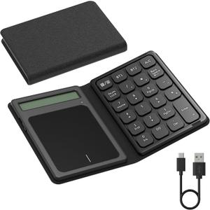 Bluetooth Number Pad Touchpad with Calculator - Rechargeable Folding Portable Wireless Numeric Keypad 23-Keys, Large Trackpad Bluetooth Travel Numpad Data Entry & Calculation & Trackpad Mouse 3 in 1