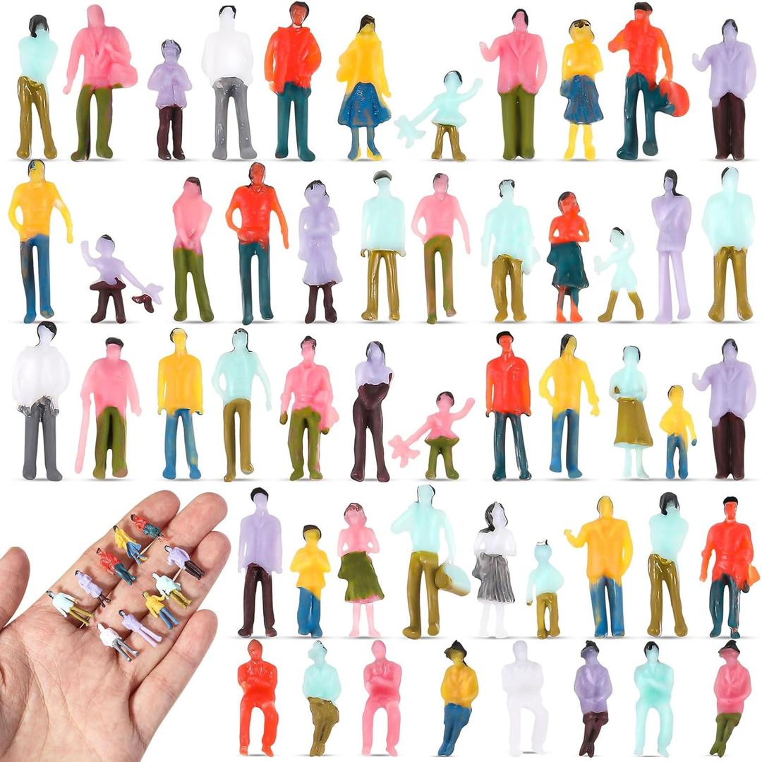 Namalu 200 Pcs Mini Figurines 1: 100 Scale 0.79 Inch Sitting and Standing Plastic Miniature Assorted Poses Architectural Painted Tiny People Model for Model Trains and Miniature Scenes