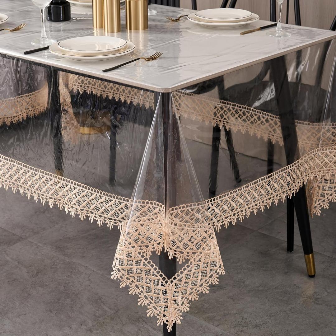 Clear Vinyl Tablecloth Protector Waterproof/Oil-Proof PVC Table Cloth Transparent Sheet Table Cover (60'' x 84'' Rectangular)