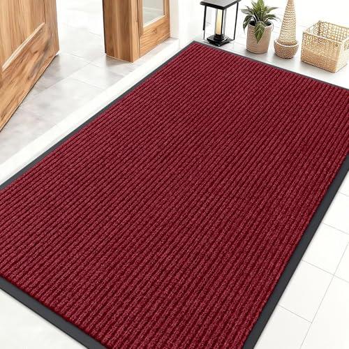 OLANLY Front Door Mat Indoor Outdoor Entrance, Waterproof Heavy Duty Doormat, Fade Resistant, Low Profile, Easy Clean Patio Porch Welcome Floor Mats for Entry, 47x32, Wine Red