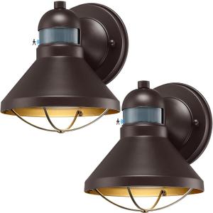 LONEDRUID 2 Pack Motion Sensor Outdoor LED Wall Sconce Dusk to Dawn Exterior Barn Light Fixtures Brown Outside Porch Lantern Farmhouse Wall Mount Garage Lamp for House Patio Front Door (Bronze)