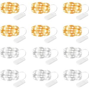 Brightown 12 Pack Led Fairy Lights Battery Operated String Lights Waterproof Silver Wire 7 Feet 20 Led Firefly Starry Moon Lights for DIY Wedding Party Bedroom (Warm White + White)