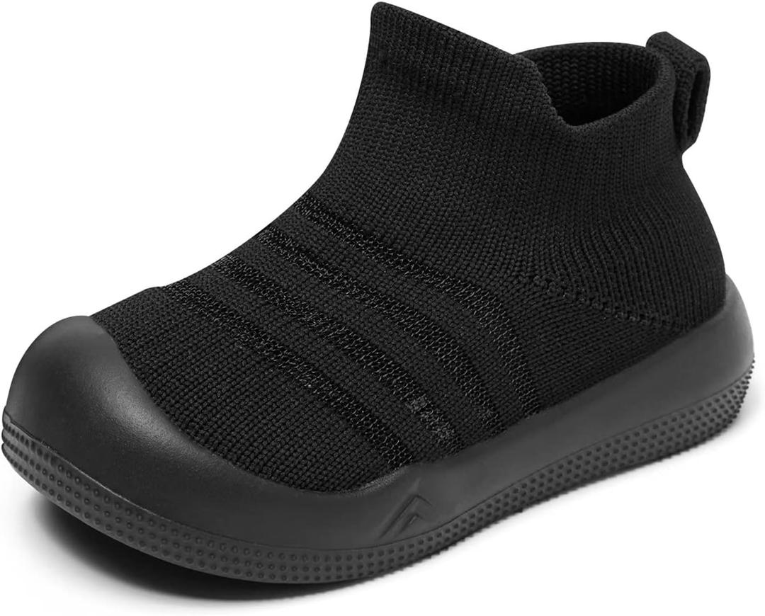 Eashi Baby Boy Girl Non-Skid Indoor Infant Walking Shoes Breathable Warm Elastic Sock Shoes with Memory Sole Protect Toes Outdoor Sneakers (0-9 Months Infant, Mesh Pure Black)