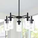 5 Light Contemporary Chandeliers Black Modern Lighting Fixtures Hanging,Industrial Vintage Pendant Lights with Clear Glass Shade Flush Mount Ceiling Light for Dining Room Bedroom