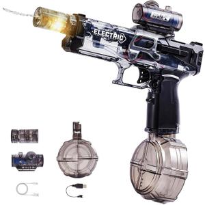 Electric Water Gun with LED Light & Recoil Effect,500CC High Capacity Automatic Squirt Guns,Up to 32 FT Range for Swimming Pool Party Beach,Outdoor Activity for Adults & Kids(Black)