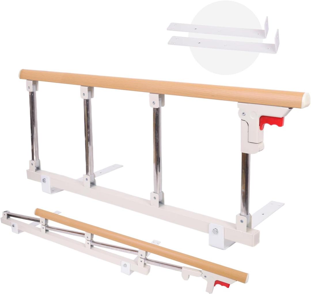 lefeke Bed Rails for Elderly Adults SafetyFolding Bedside Assist Rail Handle,Collapsible Bed Cane Bed Guard,Bed Railing for Seniors,Adjustable Bed Assist Handle for Preventing Falling Out of Bed (White)