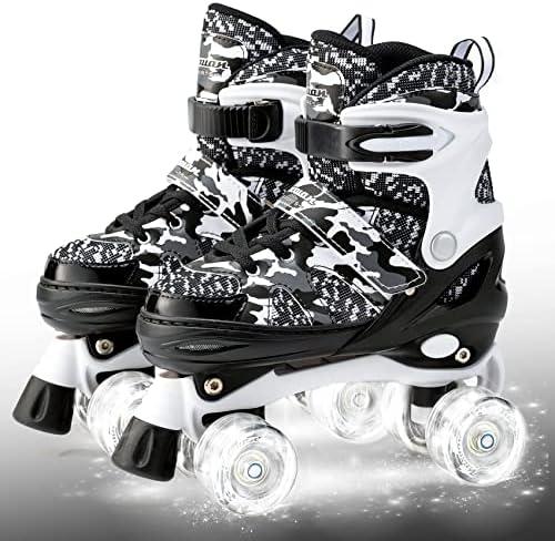 Kuxuan Skates Boys and Girls Camo Adjustable Roller Skates with Light up Wheels, Fun Illuminating Rollerskate for Kids Girls Youth - Medium