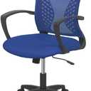 Home Office Chair Mid Back PC Swivel Lumbar Support Adjustable Desk Task Computer Ergonomic Comfortable Mesh Chair with Armrest (Blue)