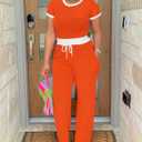 HTD Womens 2 Piece Outfits Casual Sweatsuits Set Short Sleeve Matching Sets Tracksuit (M)
