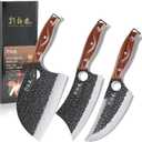 3PCS Butcher Knife Set, 7" Butcher Meat Cleaver, 7" Serbian Chef Knife and 6.5" Viking Knife, Hand Forged Kitchen Knife Set with Plastic Handle, Geat for Home, Camping, BBQ (Unique Finger Hole Design)
