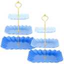 Lallisa 2 Pack Scalloped Cupcake Stand Dessert Plates Plastic Square Tiered Serving Stand Display Tower for Wedding, Birthday Party, Tea Party and Baby Shower(Blue Gradient)