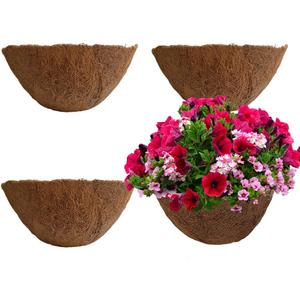 4PCS Coco Liner for Hanging Basket 14 Inch Round 100% Natural Planter Liner Replacement Plant Basket Liners Coco Fiber Liner for Garden Planters Coconut Coir Liner Flower Pot for Hanging Basket