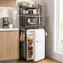 ikkle Mini Fridge Stand with Storage Shelves, 3-Tier Mini Fridge Rack with Microwave Storage, Wood Utility Storage Shelf with Mini Fridge Storage Space for Home Kitchen, Dorm, Office (Brown)
