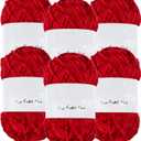 Amylove 6 Rolls Soft Velvet Chenille Yarn for Crocheting 1182 Yards Polyester Blanket Fuzzy Thick Yarn for Valentine's DIY Knitting Bulky Weaving Crafts, 197 Yd, 3.53 oz Each Roll(Red)
