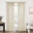XTMYI Tan Beige Curtains 84 Inches Long for Living Room,Sheer Linen Hooks Pleated Back Tab Light Filtering Semi Opaque Curtains for Bedroom,Set of 2 Panels