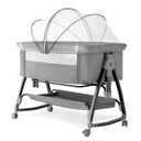 venowu Bedside Crib, 3 in 1 Bassinet with Quick Height Adjustment and Mosquito Nets Rocking Bassinet for Baby, Bedside Bassinet with Wheels, Easy to Fold, Golden Triangle Structure（Dark Grey）