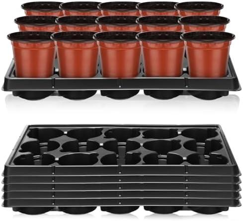 Baderke 6 Sets 4 Inch Plant Nursery Pots, 15 Cell Plastic Pots for Flower Seedling, Flower Plant Container Seed Starting Germination Flowerpot Trays(Brick Red)