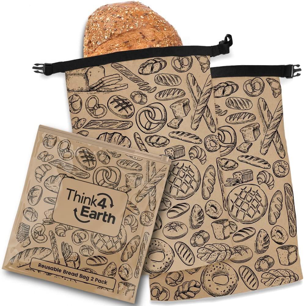 THINK4EARTH Premium Brown Reusable Bread Bags for Homemade Bread Durable & Washable (Pack of 2)