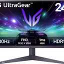 LG 24GS50F-B 24-inch FHD (1920 x 1080) Ultragear Gaming Monitor with 180Hz, 1ms MBR, HDR10, AMD FreeSync, HDMI, DisplayPort, 3-Side Virtually Borderless Design, Black