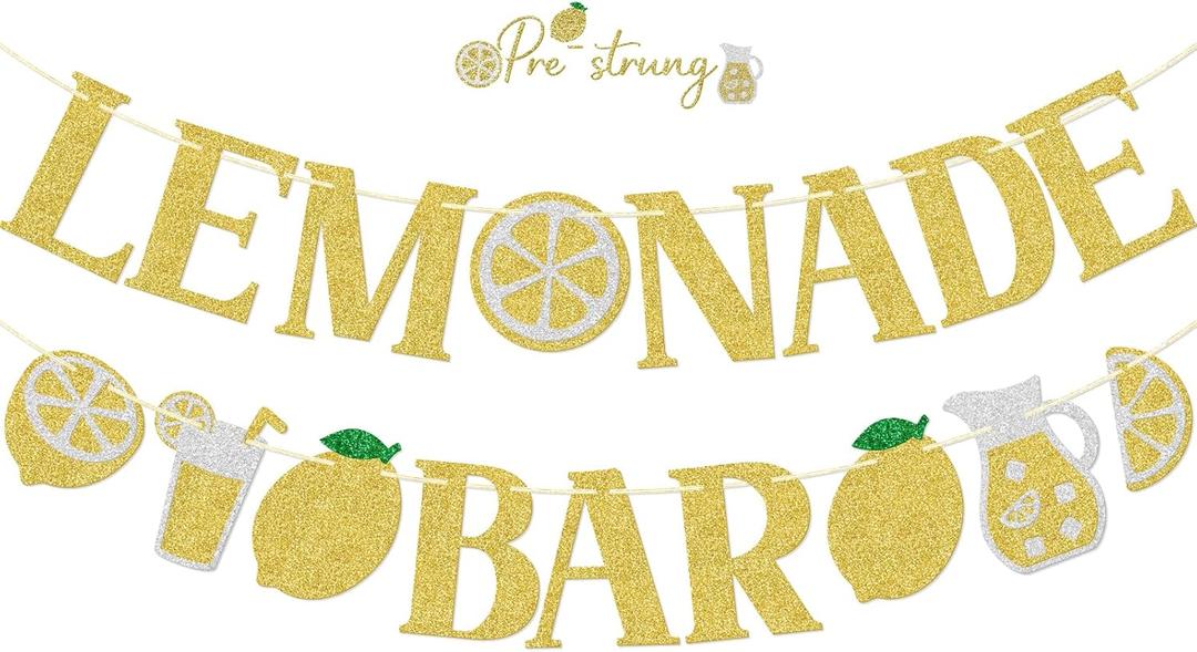 FOZEE Lemonade Bar Banner, Lemonade Party Decor, Lemon Stand Banner, Lemon Birthday Decorations, Summer Party Decor, Pre-strung